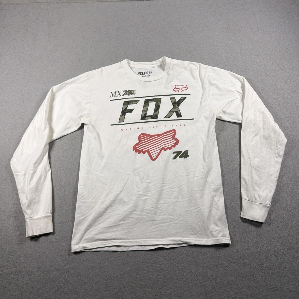 Fox Racing Shirt Mens Medium White Long Sleeve MX 74 Motocross 1974 Graphic Tee